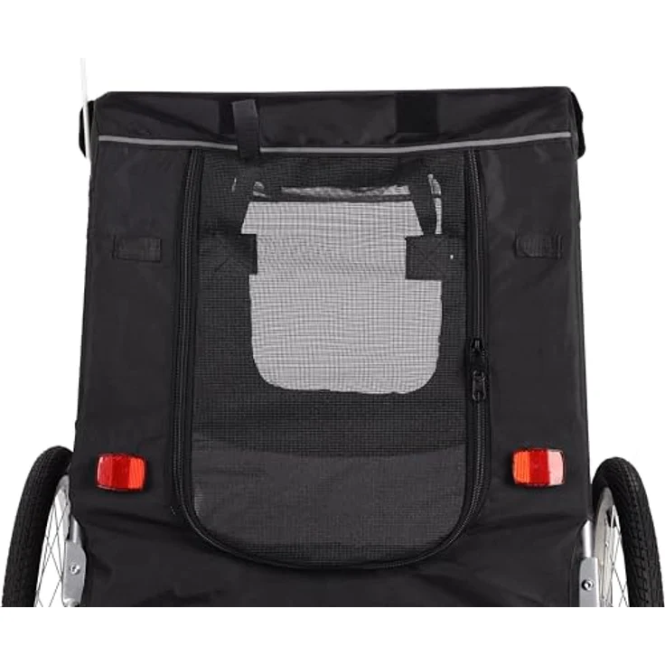 Flamingo Tybalt, Fahrradanhänger für Hunde mit metallischer Konstruktion, schwarz/grau, wetterfest mit Reißverschlusstüren und Sicherheitsfunktionen – Bild 5