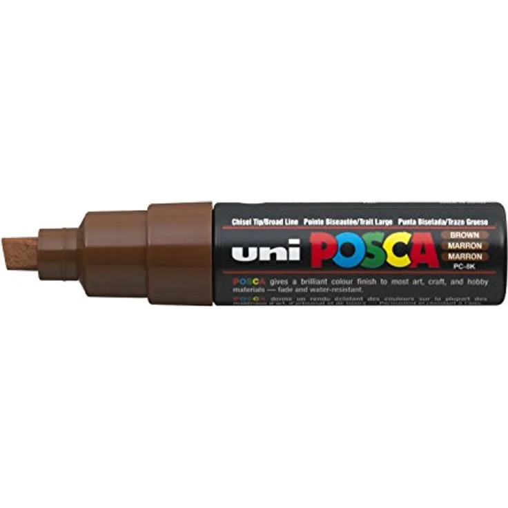 Uni Posca Marker PC-8K, Lackmarker mit breiter Keilspitze 8mm, braun, ungiftig und wasserbasiert