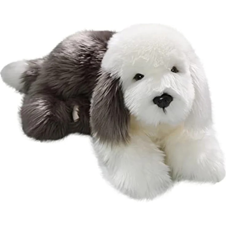 Carl Dick Bobtail, Altenglischer Schäferhund liegend, Plüschtier ca. 45cm, Hellgrau/Weiß – Bild 1