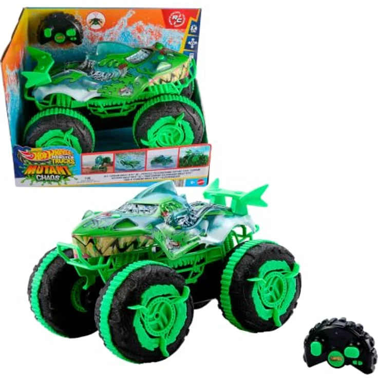 Hot Wheels Monster Trucks All-Terrain Great Bite, ferngesteuertes Spielzeug für Land und Wasser, 1:15 Maßstab, Mehrfarbig – Bild 1