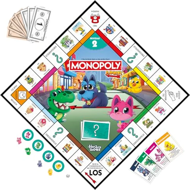 Monopoly Monopoly Junior Brettspiel (2026 Edition) | 2 Spiele in 1 mit doppelseitigem Spielplan für 4-6 Jahre, 2-4 Spieler, fördert Zählen und Lesen – Bild 4