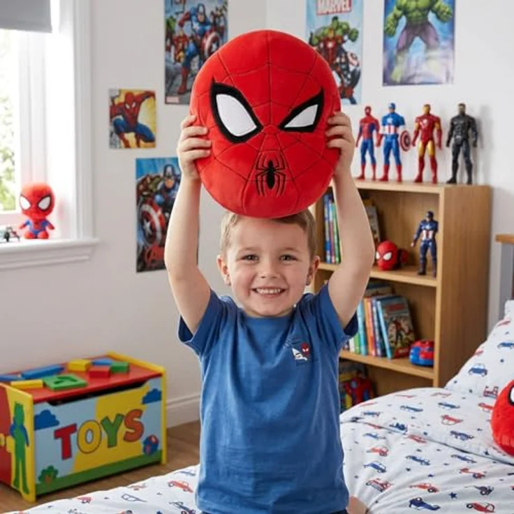 Spiderman Squishy Kuscheltier, 32 cm mit gesticktem Netzmuster und Spinnenlogo, rot – Bild 2