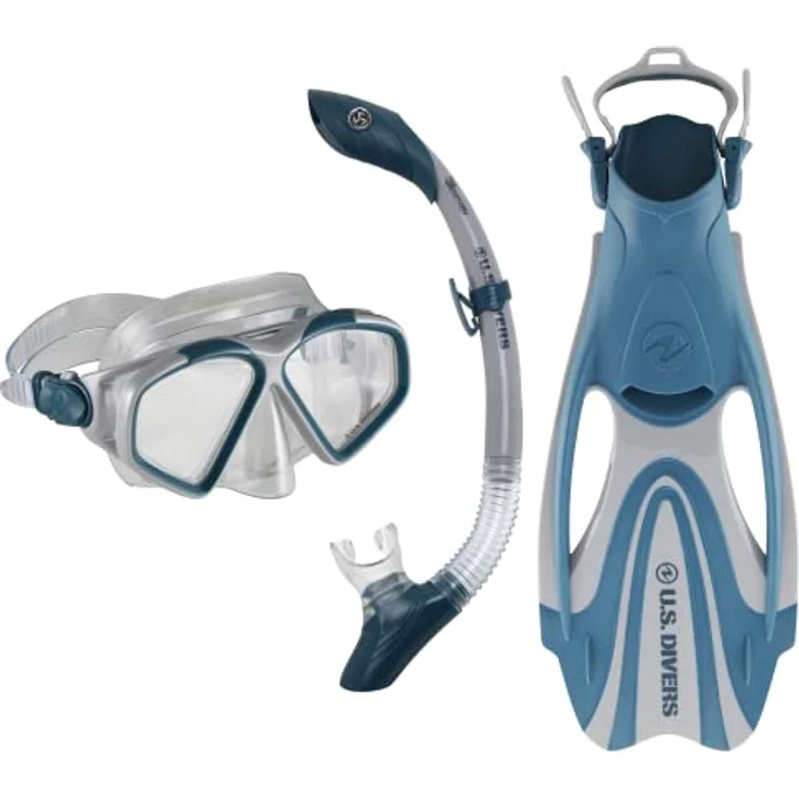 US Divers, Schnorchelset Cozumel für Erwachsene, Maske, Schnorchel und Flossen Grey Navy Blue, L – Bild 1