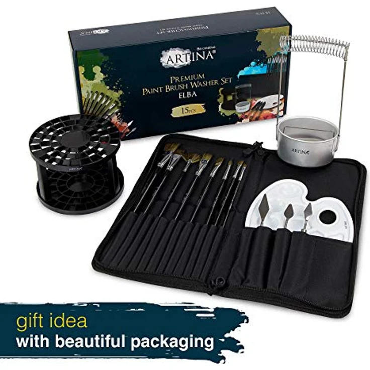 Artina Kreativset Elba, 15tlg. Malset mit Pinselwascher, Pinselhalter und Malzubehör – Bild 2