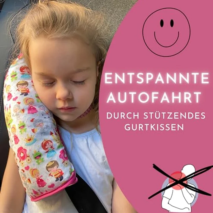 HECKBO Auto Schlafkissen Prinzessin König Motiv für Kinder Mädchen Jungen - maschinenwaschbar – kuschelweich - Auto Gurtkissen, Gurtschoner, Gurtschutz Sitzerhöhung, Auto Kissen, Reisekissen, Urlaub – Bild 4