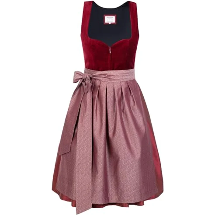 Edelnice Dirndl Lilly, Trachtenkleid in satten roten Samt mit Fischgrätenmuster – Bild 2