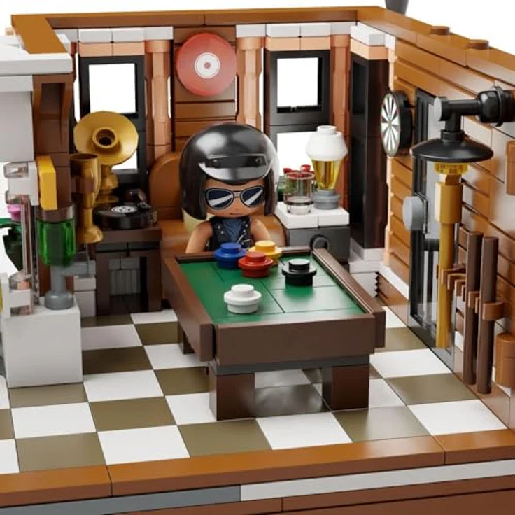 Pantasy Original Bauset Motorcycle Restaurant, modulares Klemmbaustein-Bauset mit 2994 Teilen, inklusive 5 Minifiguren und Dachterrassen-Bar – Bild 4