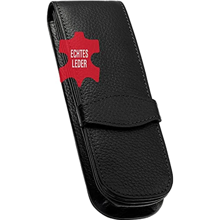 Online Lederetui Classic für 2 Schreibgeräte in Schwarz - Echtleder mit Stecklasche & 2 Fächern - Kugelschreiber-Etui, Füller-Etui, Schreib-Etui 14,5x 4,5x 2,5 cm – Bild 1