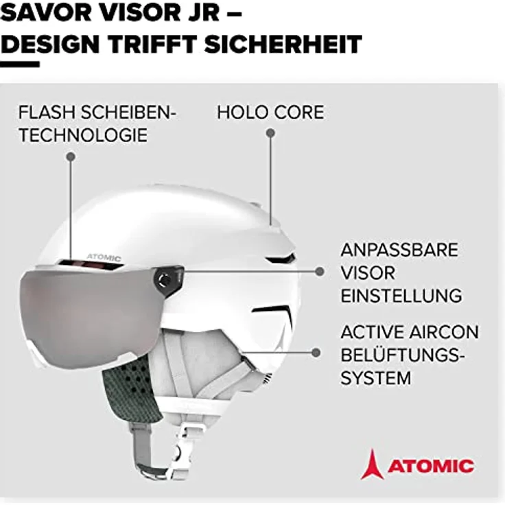 ATOMIC SAVOR VISOR JR Skihelm mit Visier - Weiß - Größe XS - Für Kinder & Jugendliche - Max. Stoßdämpfung - Active Aircon Belüftung - Brille mit High End-Verspiegelung, 48-52 cm – Bild 2