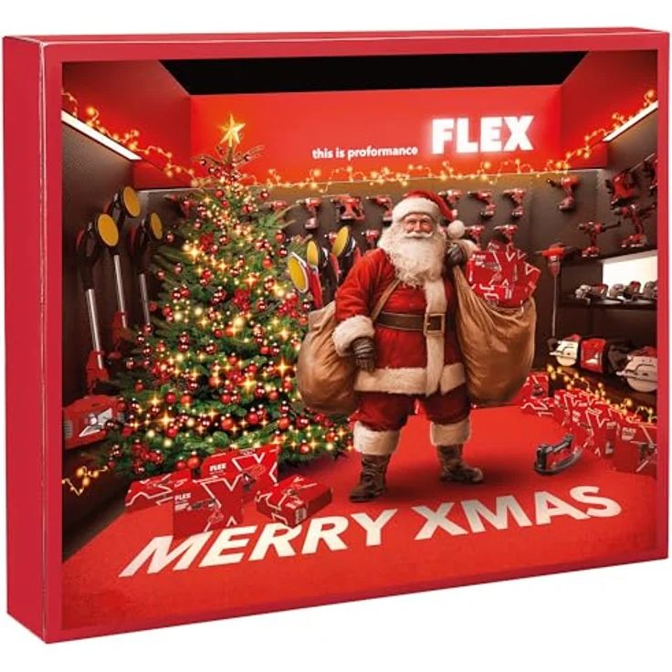 Flex Adventskalender Xmas 2025, Set 7-tlg. mit Akku-Schraubendreher, Meterstab, Tieflochmarker, Cuttermesser-Set und Taschenlampe – Bild 2