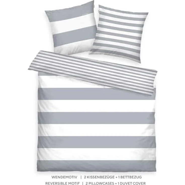 TOM TAILOR Renforcé-Bettwäsche SIENA, Grau/Weiß, 100% Baumwolle, Wendemotiv, Markenreißverschluss, 200x220 + 2*80x80 cm – Bild 2