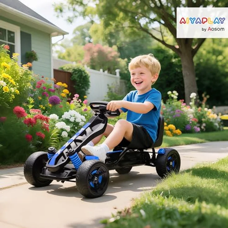 AIYAPLAY Go-Kart für Kinder, mit Handbremse, automatischem Kupplungssystem, Vor- und Rückwärtsgang, blau, geeignet für 3-6 Jahre – Bild 2