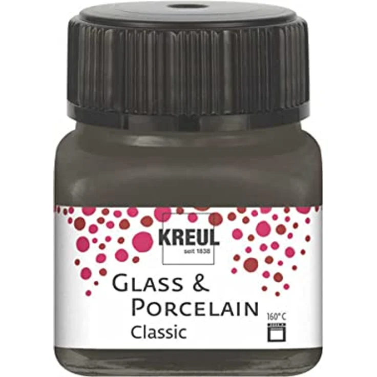 Kreul Glass & Porcelain Classic dunkelbraun, 20 ml brillante Wasserbasismalfarbe, schnelltrocknend, deckend, wasserfest und spülmaschinenfest – Bild 1
