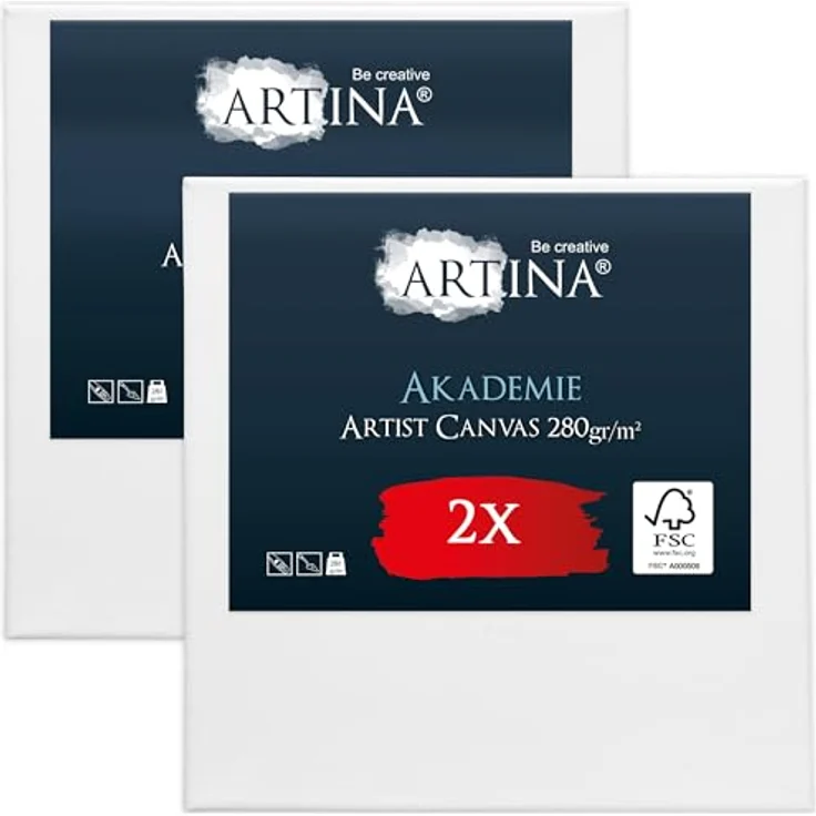 Artina Keilrahmen Leinwand 20x20 cm, 2er Set aus 100% Baumwolle, bespannt und vorgrundiert für Acrylfarben, FSC® zertifiziert – Bild 1