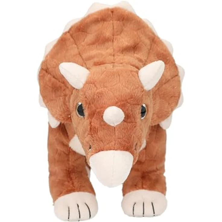 Depesche 12684 Dino World - Kuscheltier Triceratops mit braunem Fell und Glitzeraugen, ca. 36 cm groß – Bild 2