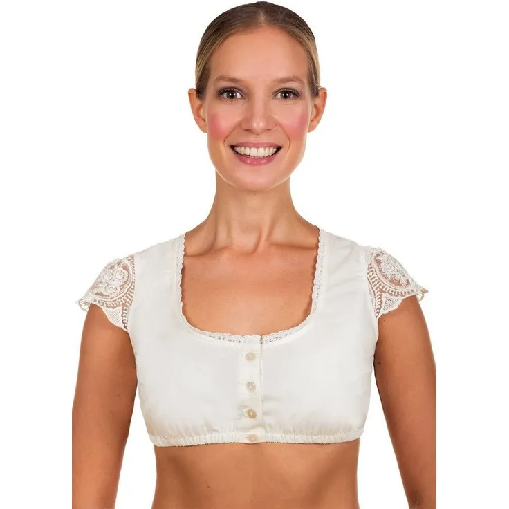Edelnice Dirndlbluse Romy, Dirndlbluse in creme-weiß mit Spitzen-Kurzärmel