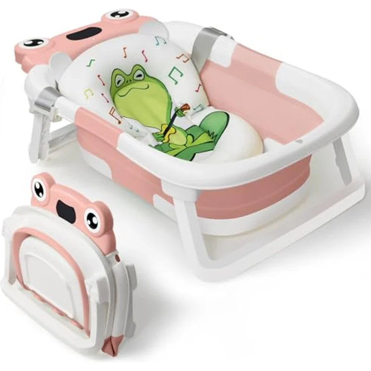 DEANIC Faltbare Baby Badewanne, Portable Babybadewanne für Neugeborene 0-24 Monate, rutschfester Boden, rosa – Bild 1