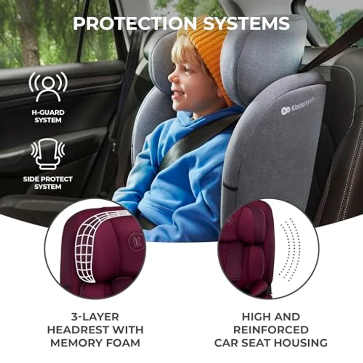 KinderKraft Oneto3, Kindersitz ECE R129/i-Size, 76-150 cm, mit Side Protect und H-Guard System, Schwarz – Bild 3