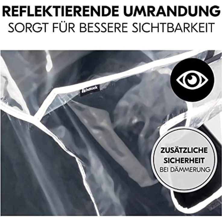 Hauck Universal Regenschutz Zwillingwagen Geschwisterwagen, Reflektierende Umrandung, Kontakt-Fenster, Gute Luftzirkulation, Einfache Befestigung, Transparent – Bild 3
