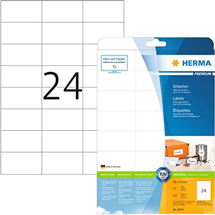 Adressetiketten, 10 Blatt, 70 x 37 mm, 24 Stück pro A4 Bogen, 240 Aufkleber, selbstklebend, bedruckbar, matt, blanko Adressaufkleber aus Papier, weiß - Preisvergleich