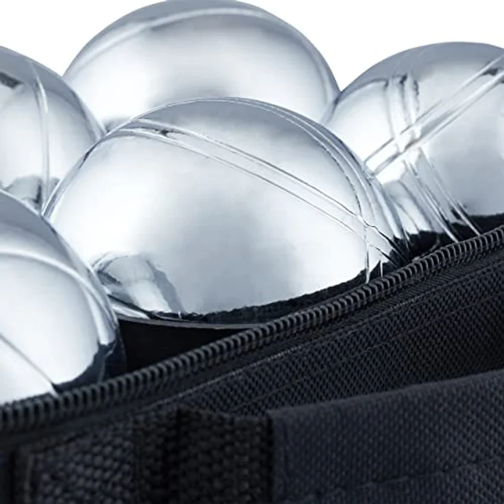 relaxdays Boule Set, Metall Spielball Set mit 6 Kugeln, tragbar, silber und schwarz – Bild 8