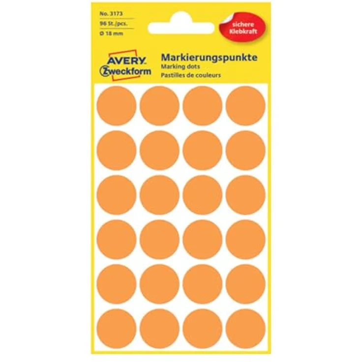 AVERY Zweckform Klebepunkte 3173, leuchtorange Ø 18,0 mm, 96 Stück, selbstklebend – Bild 2