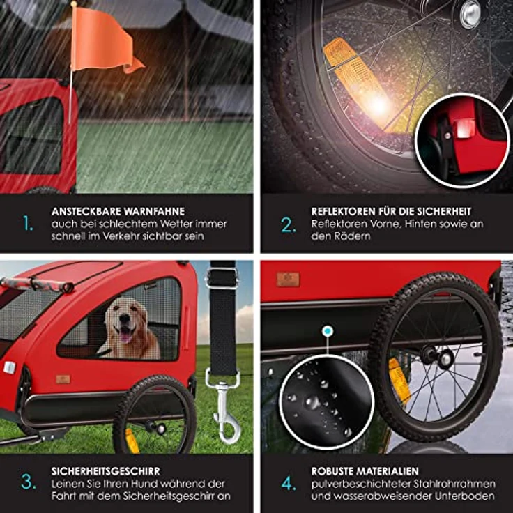 KESSER® Hundeanhänger Boxer 2-in-1 Hundebuggy Fahrradanhänger groß ca. 250L Volumen - Inkl. Fahne und Tasche - 600D Oxford Canvas, Klappbar SmartSpace Concept, maximale Belastbarkeit: 45kg Rot / Schwarz - Preisvergleich – Bild 5
