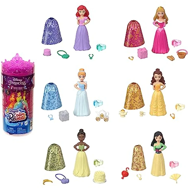 DISNEY Princess - Party Edition Sortiment, Color Reveal-Puppe, 6 Überraschungen, Wasser-Röhre, Diadem, für Kinder ab 3 Jahren, HMK83 – Bild 1