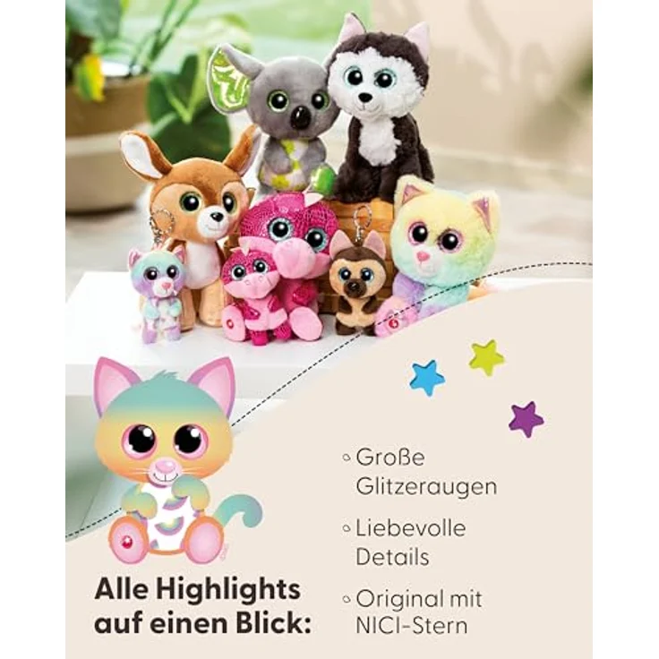 NICI GLUBSCHIS Kuscheltier Katze Miss Melli 15 cm - Bunte Stofftier mit Glitzeraugen und superweichem NICI Plüsch-Fell – Bild 4