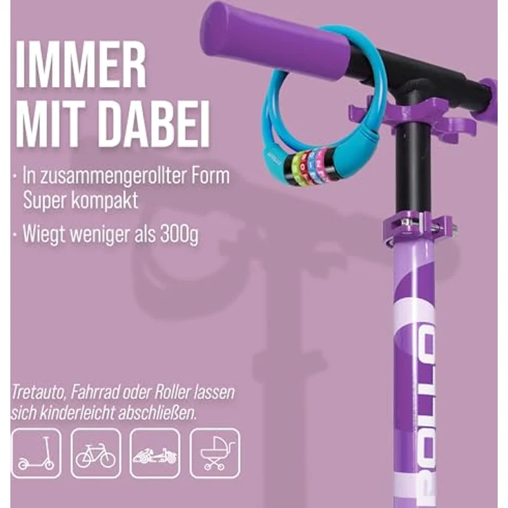 Apollo Kabelschloss / Zahlenschloss 650mm, sicheres Zahlenschloss für Kinderfahrräder, Blau – Bild 5
