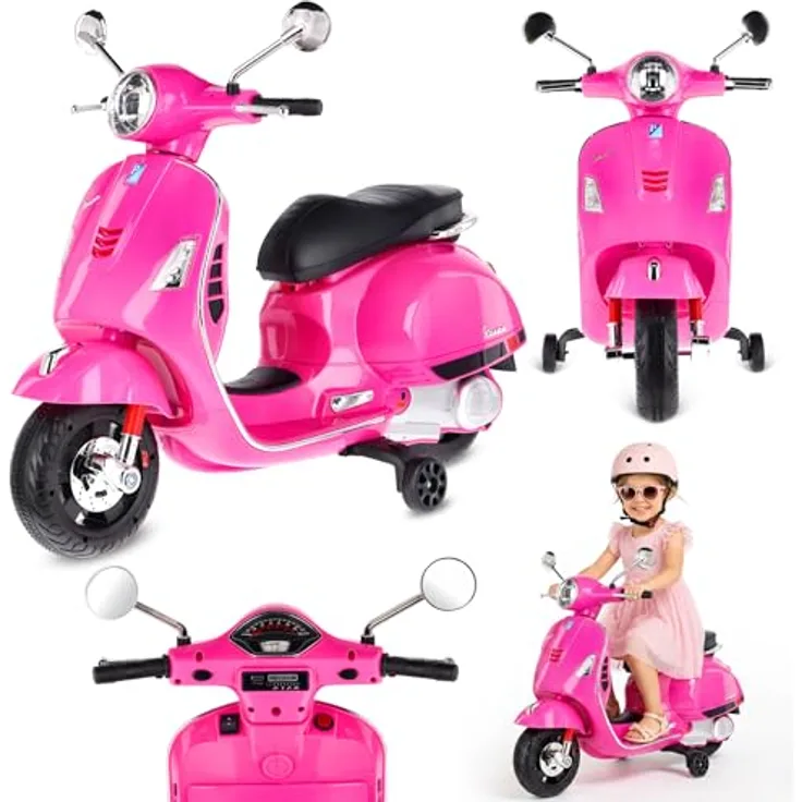 Sun Baby Vespa Maxi Elektroroller, 12V Akku Motorroller für Kinder mit Kofferraum, Licht, Sound, rosa