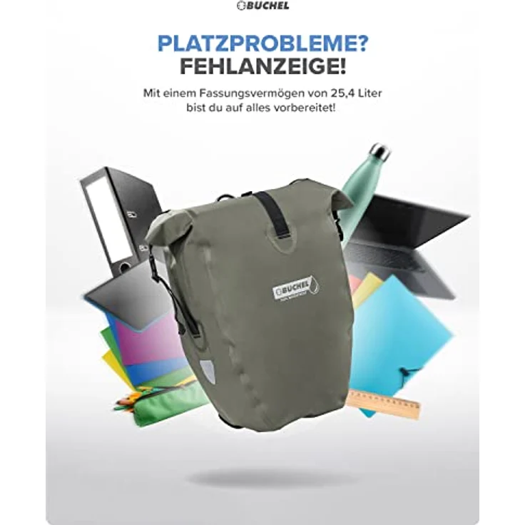 Büchel Fahrradtasche für Gepäckträger I 25.4 L - 100% Wasserdicht I mit Tragegriff und Schultergurt I fahrradtasche gepäckträger, gepäckträgertasche, fahrrad taschen hinten – Bild 3