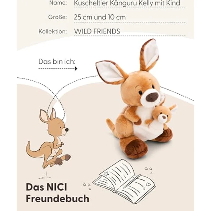 NICI Kuscheltier Känguru Kelly 25cm mit Kängurubaby 10cm - braun - Stofftier aus weichem Plüsch, niedliches Plüschtier zum Kuscheln und Spielen, für Kinder & Erwachsene - tolle Geschenkidee – Bild 5