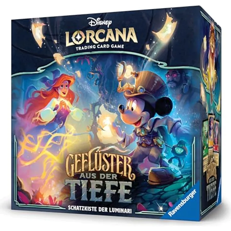 Ravensburger Disney Lorcana Trading Card Game: Geflüster aus der Tiefe - Schatzkiste der Luminari, inklusive Zubehör und Booster Packs, Deutsch