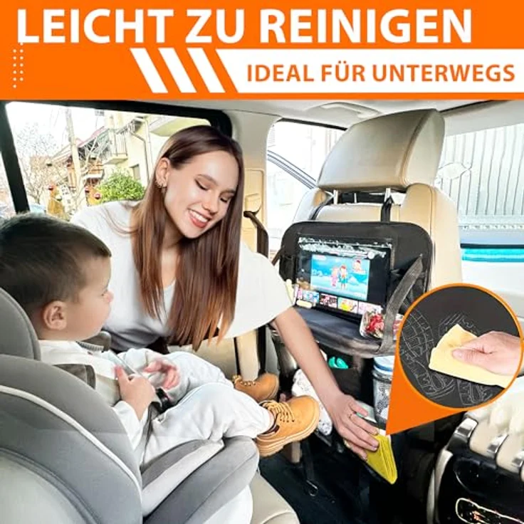 Lunaria Auto-Organizer & Rückenlehnenschutz, XXL mit 13" Tabletfach, Klapptisch & 11 Fächern für Kinder, ideal für lange Autofahrten, schwarz – Bild 2