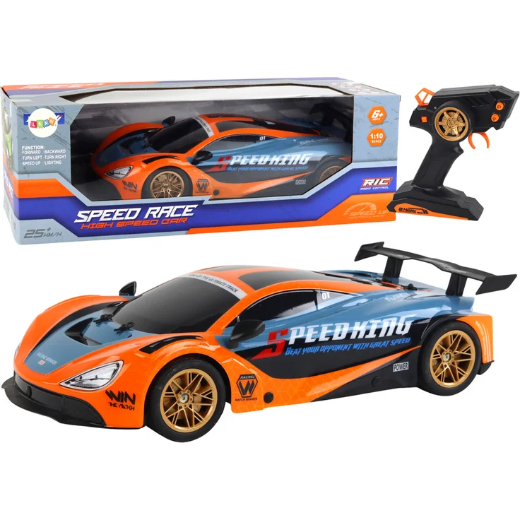 Lean Toys Großes ferngesteuertes Sportauto 1:10 in Orange, 25 km/h, mit 2,4-G-Fernbedienung und Lichteffekten