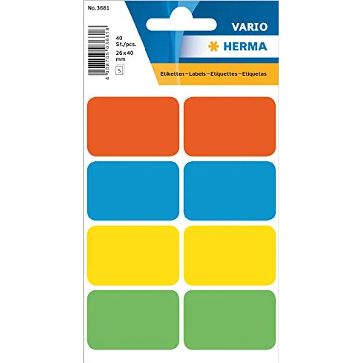 HERMA 3681 Vielzweck-Etiketten, 40 Stück, 26 x 40 mm, selbstklebend, bunte Haushaltsetiketten zum Beschriften, ideal für Kalender und Planer, umweltschonend, matt, blanko Papier – Bild 1