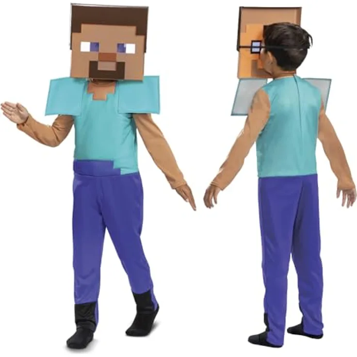 Minecraft Steve Kinderkostüm, Offiziell lizenziert von Disguise, Bequeme Passform und detailliertes Design, Größe S (4 bis 6 Jahre)