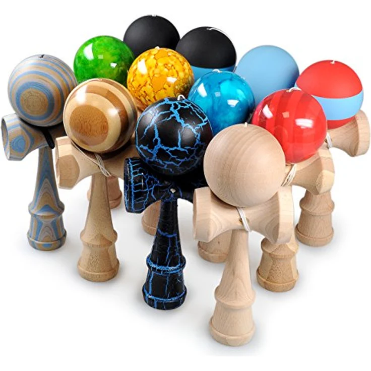 Ganzoo Kendama, Original Japanisches Traditionsspiel aus Buchenholz, Geschicklichkeitstraining mit Kugel und Fangteller, türkis Flash + Holz – Bild 3