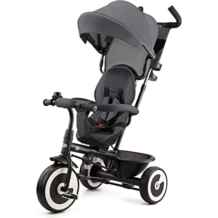 Kinderkraft ASTON Dreirad mit schubstange, drehbarem Sitz und ausklappbarem Verdeck, Grau – Bild 1