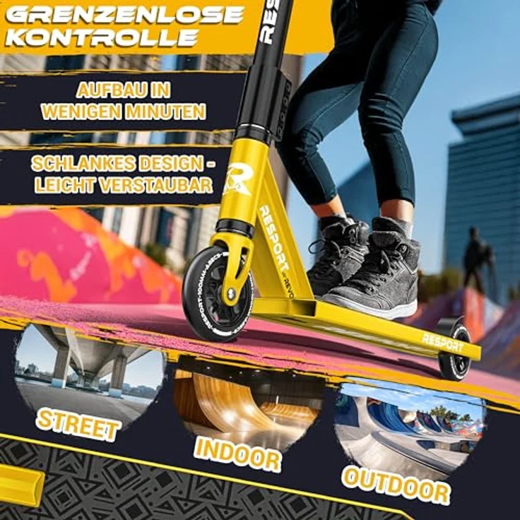 RE:SPORT REVO Stunt Scooter, Profi Stuntroller mit 100mm PU Rädern, ABEC 9 Kugellager, inkl. Ständer, für Kinder & Erwachsene – Bild 4