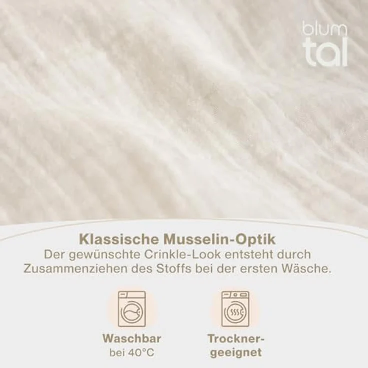 Blumtal Musselin Bettwäsche 200x200 cm - Oeko-TEX zertifizierte atmungsaktive Baumwolle - Sommerbettwäsche Beige – Bild 5