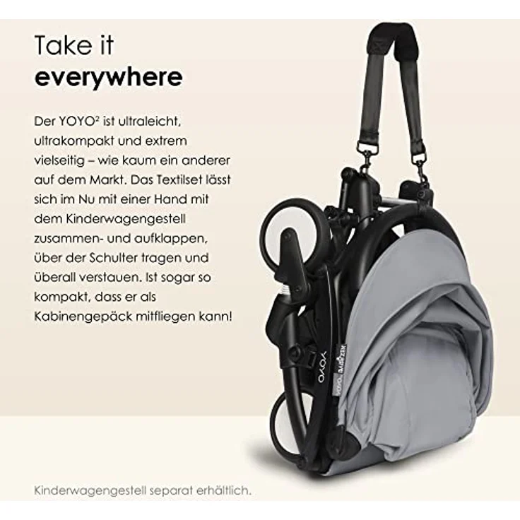 BABYZEN YOYO 6+ Textilset, Stone - Nur Textilset: Sitzpolster, farbgleichen Verdecken und Reißverschlusstasche hinten - YOYO2 Kinderwagengestell erforderlich (separat erhältlich) – Bild 5
