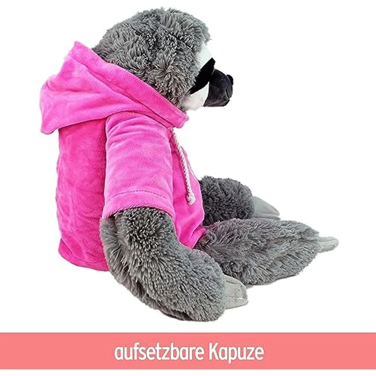 BEMIRO Faultier Kuscheltier rosa mit Pullover Be Happy - ca. 70 cm, Faultier Kuscheltier mit Pulli, Kletthände zum anhängen, Plüschtier Faultier mit Hoodie – Bild 2
