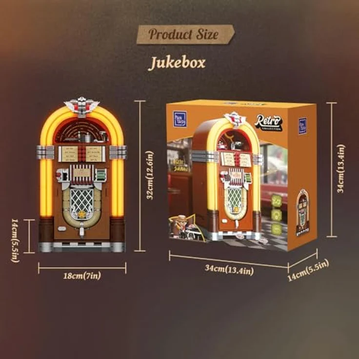 Pantasy Jukebox, Klemmbausteinset im Retro-Stil mit 4 Schallplatten und mechanischen Drehknöpfen – Bild 7