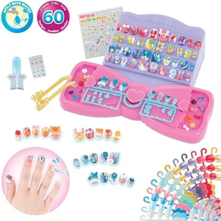 Aquabeads Kreativset Nagelstudio Starter Set, mit 8 farbigen Fingernägeln und über 60 Nageldesigns, inkl. Dekorationen und Stickern