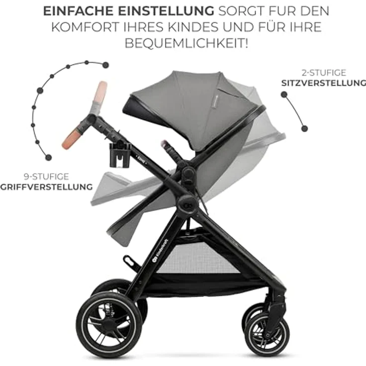 Kinderkraft 3in1 Kombi-Kinderwagen-Set ESME, wendbarer Sitz & Wanne in einem, bis 22 kg, inkl. Babyschale MINK PRO i-Size, Getränkehalter, Wickeltasche, Moonlight Grey, mit Gratis Mobilitätsgarantie – Bild 12