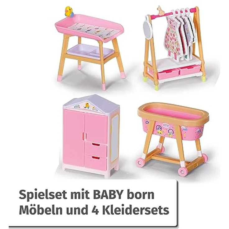 BABY born, Spielset für BABY born Minis, BABY born Minis - Playset Furniture, Möbelset mit Kleiderschrank, Kleiderstange, Stubenwagen, Wickeltisch und 4 Kleidersets, 906163, Zapf Creation – Bild 2