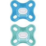 MAM Comfort Schnuller 2er Set 0-2 Monate - Schnuller Set für Früh- und Neugeborene - 100% MAM SkinSoft Silikon mit Schnullerbox - blau/türkis