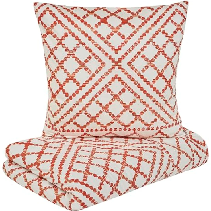 Ibena Bettwäsche 155x220 cm - 100% Baumwolle, Reißverschluss, Mako Satinbettwäsche rotorange wollweiß Gemustert – Bild 1